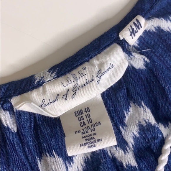 H&M L.O.G.G. Relaxed fit chevron tassel tunic top 10 blue women’s resort - Picture 3 of 8